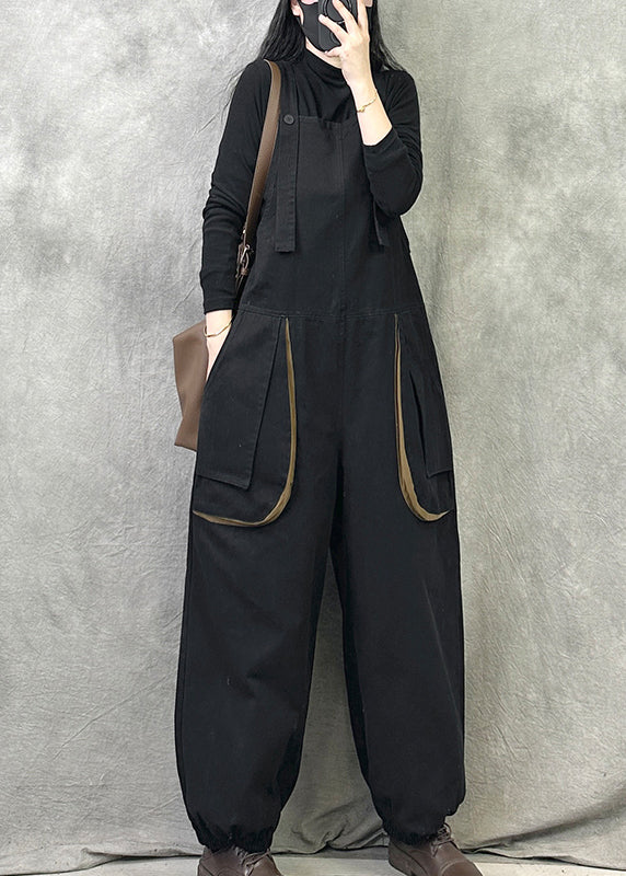 Leisure Khaki Pockets Patchwork Shoulder Straps Pants for Spring