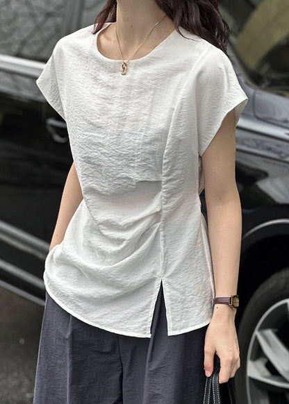 White Front Open Cotton Top O Neck Summer