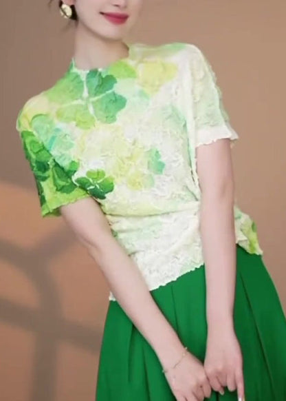 Green Tie Dye Cotton T Shirts Tops Summer