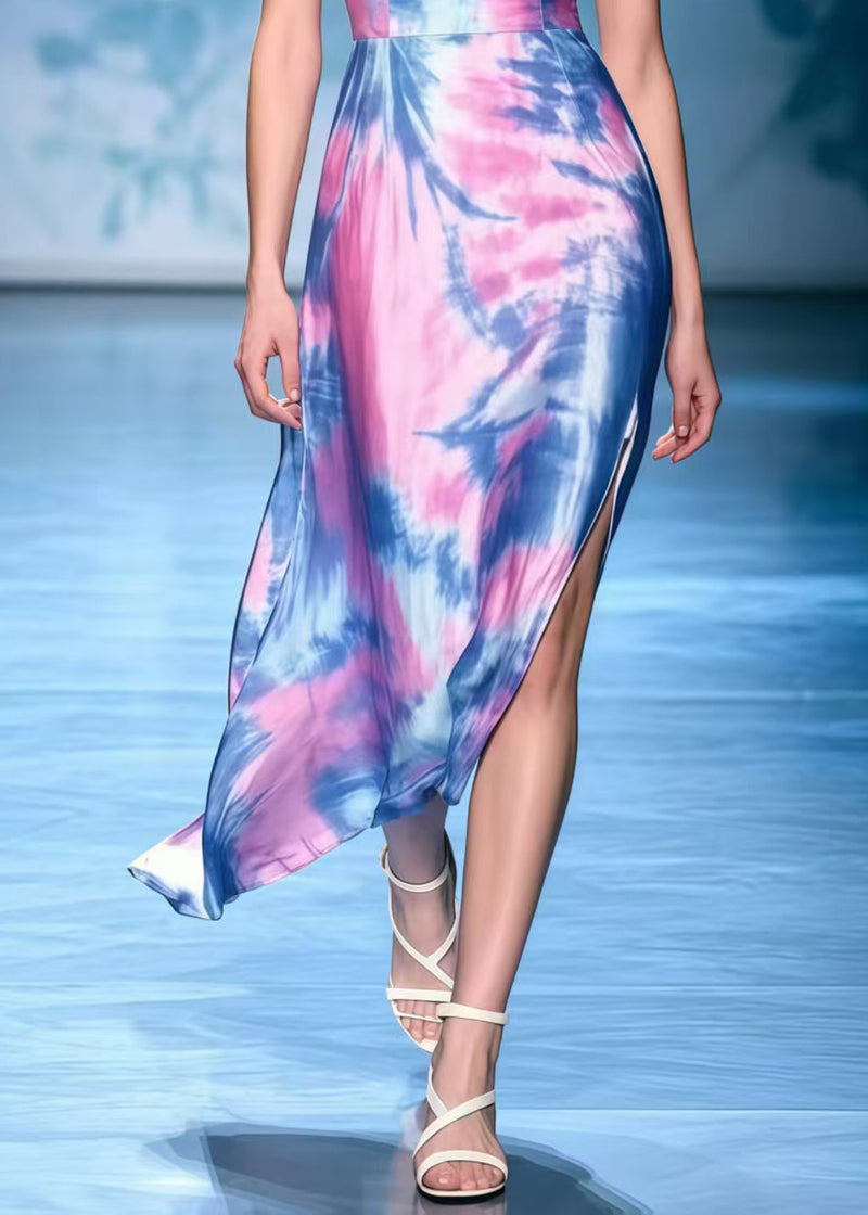 Boutique Polychrome Asymmetrical Tie Dye Chiffon Mini Dress Summer