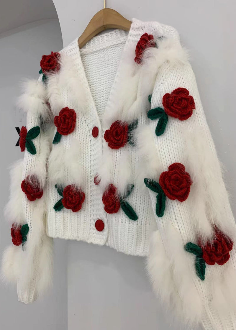 Pink V Neck Button Patchwork Knit Cardigan Winter