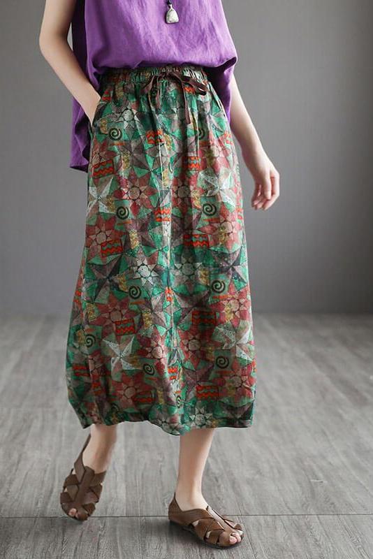 Cinched Elastic Waist Geometric Skirt