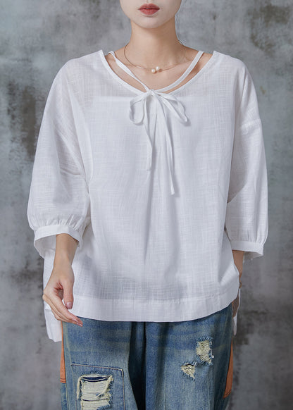 White Oversized Cotton Shirt Tops Bracelet Sleeve