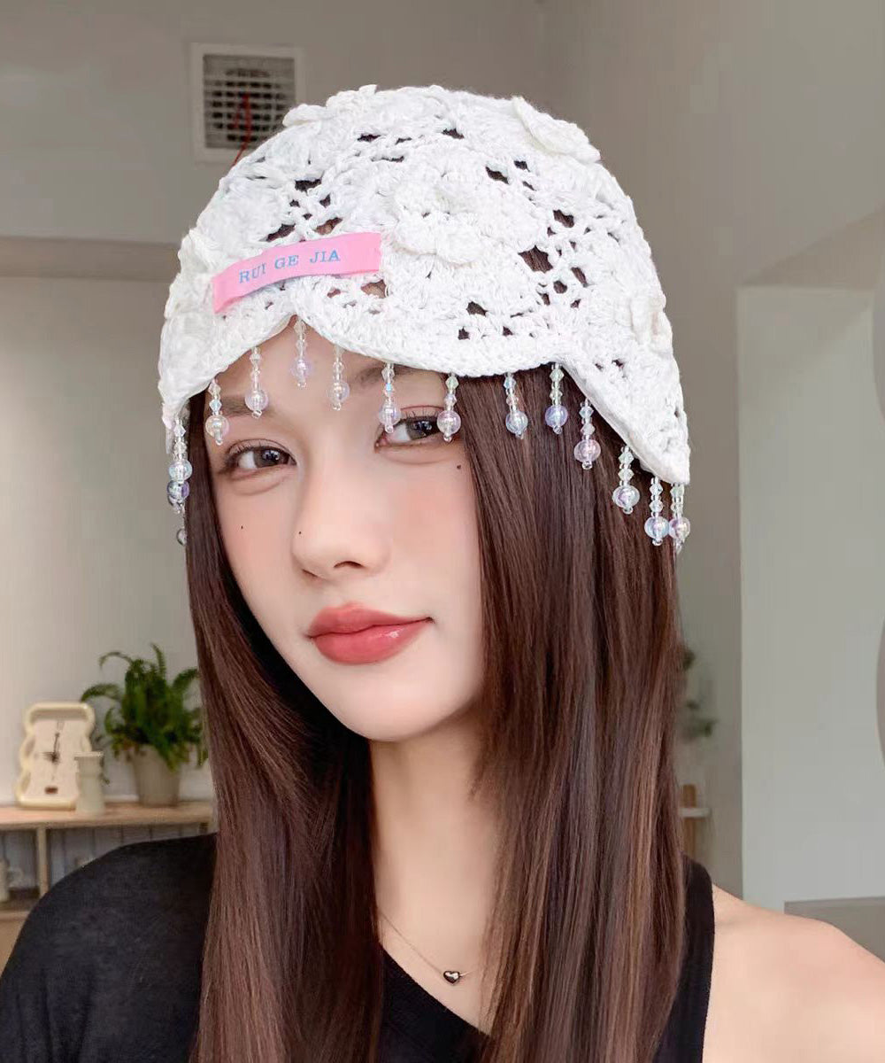 Blue Tassel Hollow Out Knit Boonie Hat