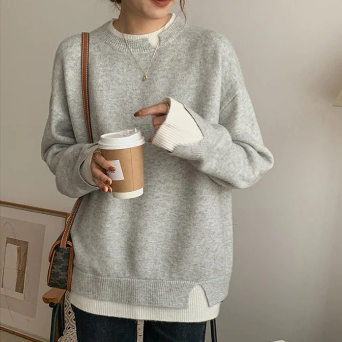 Jenny® | Oversized gray and white long sleeve sweater