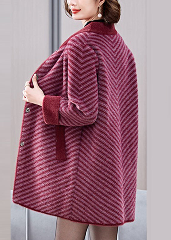 Mulberry Striped Patchwork Mink Velvet Coats Spring