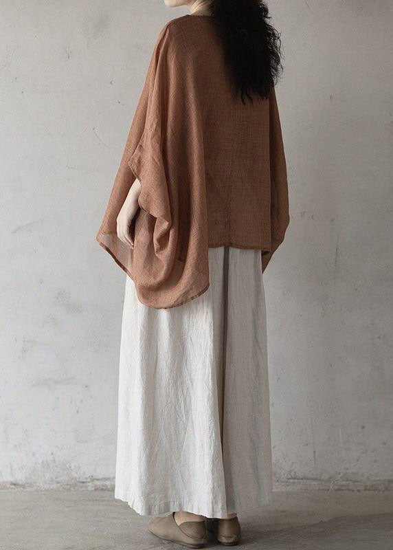 Stylish Orange Red Asymmetrical Cotton Shirt Tops Bat Wing Sleeve