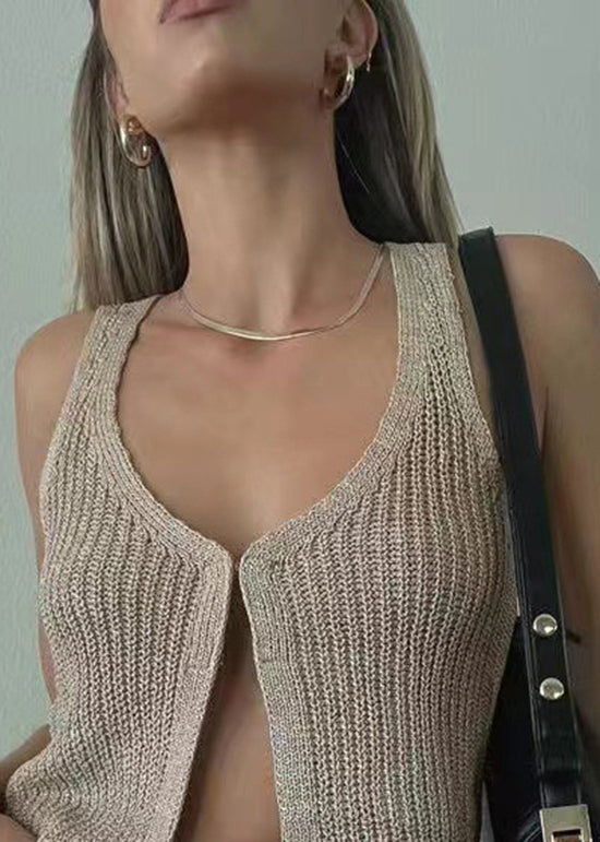 New Khaki V Neck Knit Cardigan Sleeveless