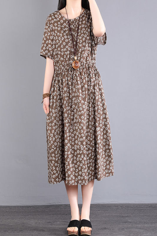 Summer New Printed Dress Short Sleeve Long Dress