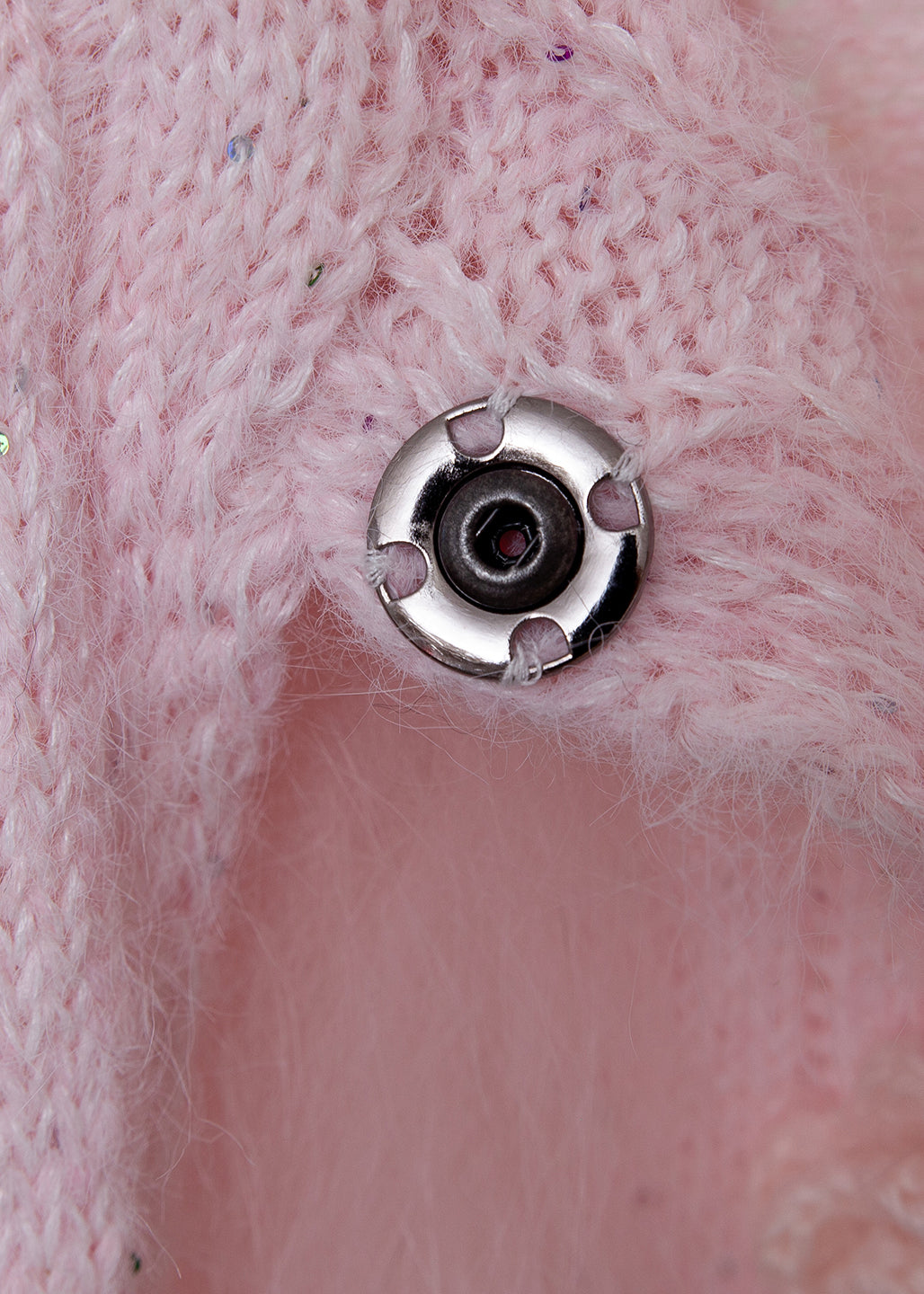 Pink Fox Fur Button Patchwork Knit Sweater