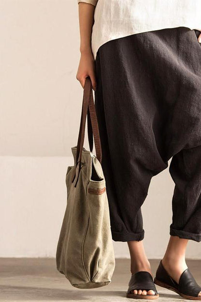 Gray Art Causal Cotton Linen Trousers Outfits