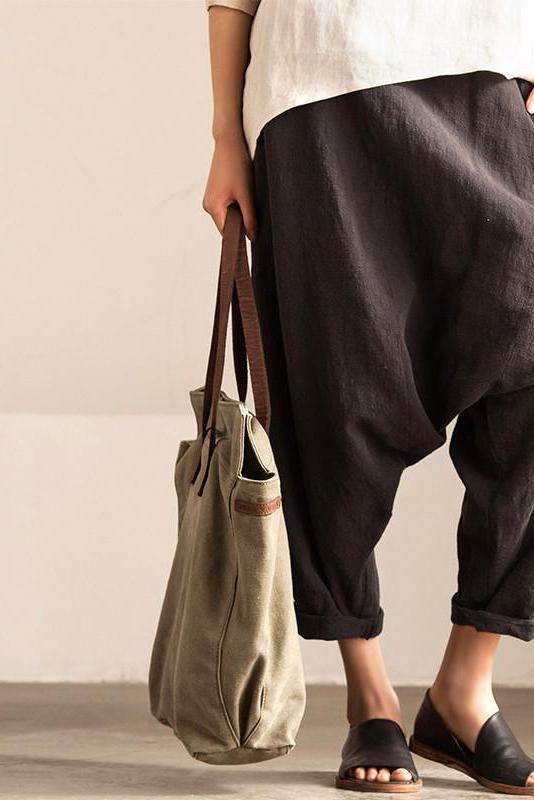 Gray Art Causal Cotton Linen Trousers Outfits
