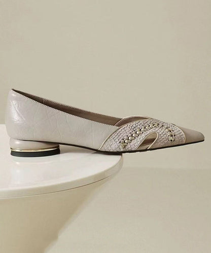 Splicing Flat Feet Shoes Black Faux Leather Pointed Toe