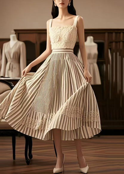Apricot Striped Exra Large Hem Cotton Skirts Summer