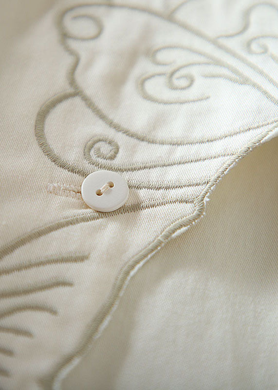 Apricot Embroidered Butterfly Cotton Blouses Spring