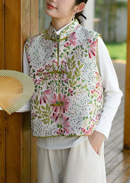 Chinese Style Jacquard Oriental Button Fine Cotton Filled Vest Sleeveless
