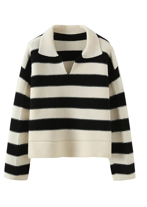 Stylish Striped Peter Pan Collar Hollow Out Knit Sweaters Fall