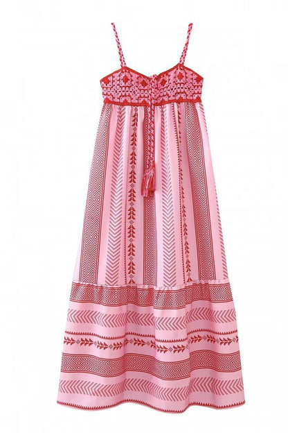 Vacation Geometric Print Hook Flower Patchwork V Neck Sling Dresses