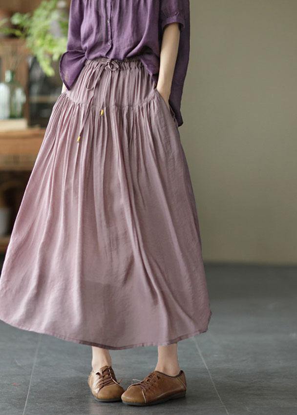 Light Purple Patchwork Tie Waist Summer Skirt Linen