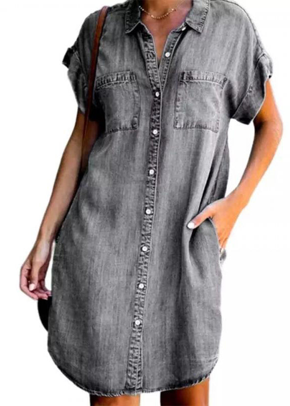 Light Blue Peter Pan Collar Button Denim Mid Shirt Dress Summer