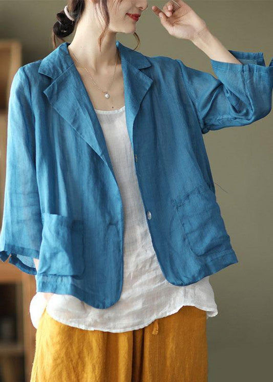 Blue Pockets Patchwork Coats Long Sleeve