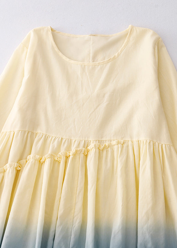 Gradient Color Ruffled Cotton Vacation Dress Summer