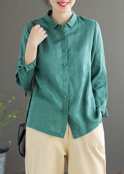 Rose Peter Pan Collar Color Single Breasted Linen Shirt Top Fall