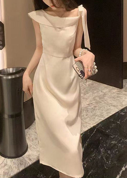 Beige Lace Up Side Open Cotton Dresses Summer
