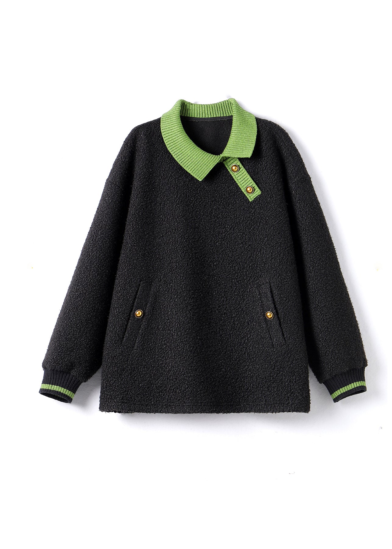 Black Peter Pan Collar Faux Fur Pullover Sweatshirt Fall