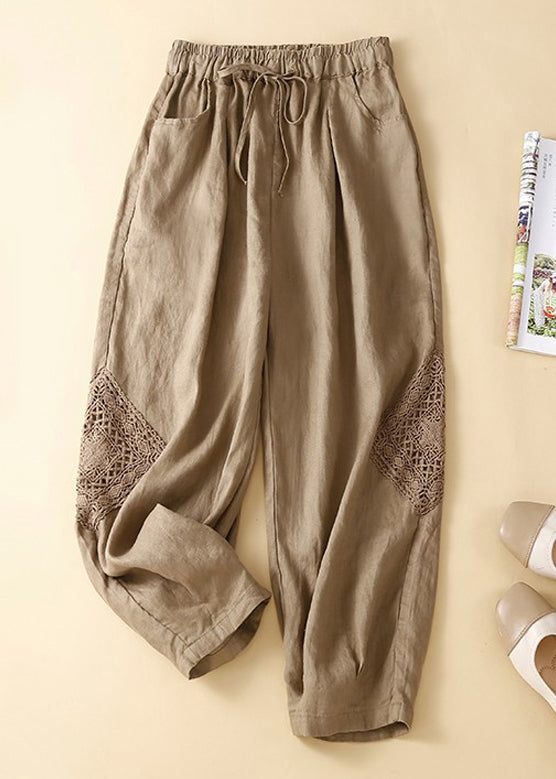Green Hollow Out Patchwork Cotton Crop Pants Summer