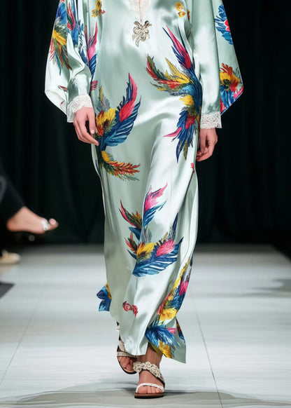 Italian Phoenix Print Patchwork Lace Loose Dresses Spring
