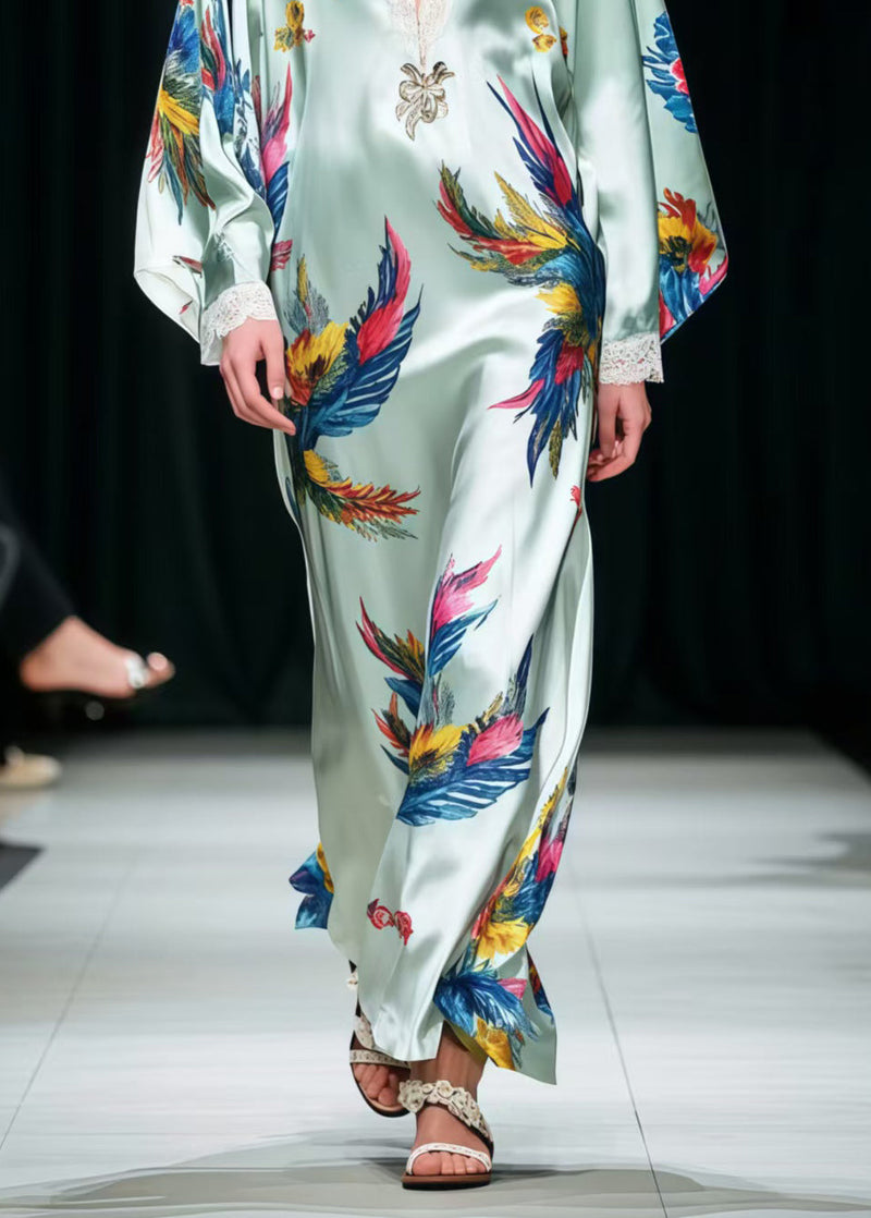 Italian Phoenix Print Patchwork Lace Loose Dresses Spring