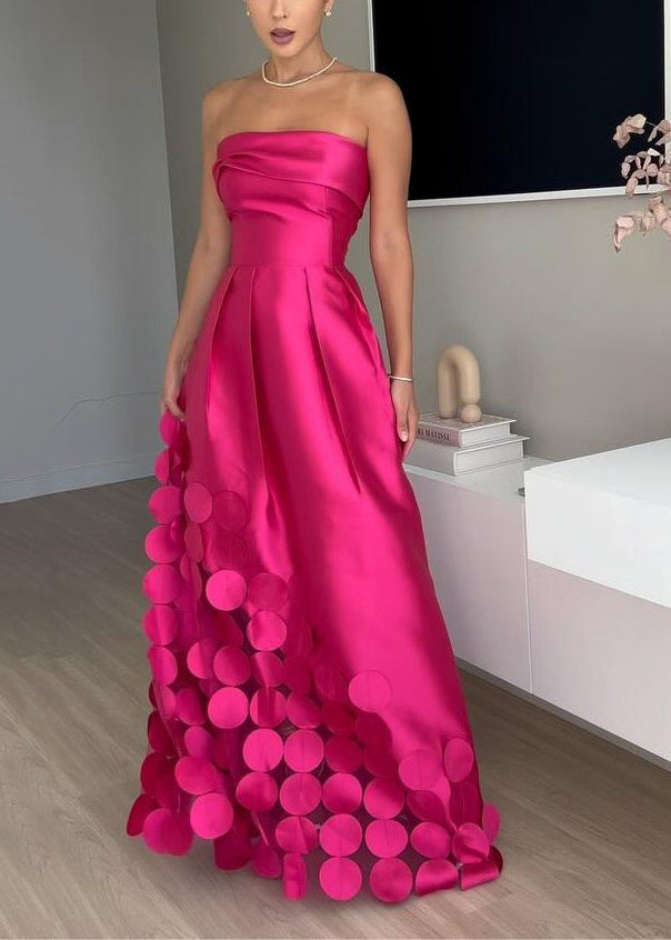 Rose Cold Shoulder Patchwork Strapless Silk Dress Sleeveless
