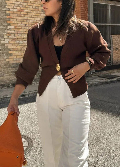 French Coffee V Neck Button Knit Cardigans Fall