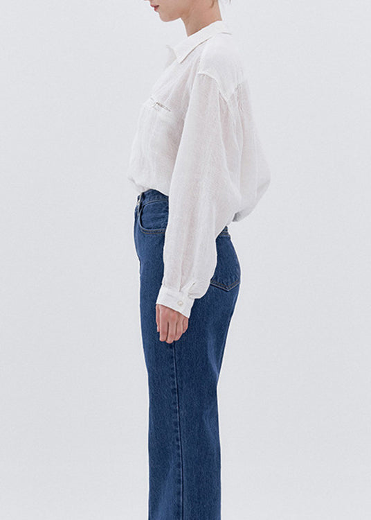 White Peter Pan Collar Linen Blouse Tops Spring
