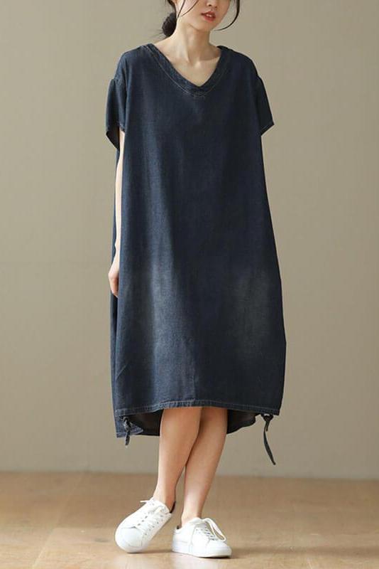 V-neck Lace-up Midi Short Sleeve Dress