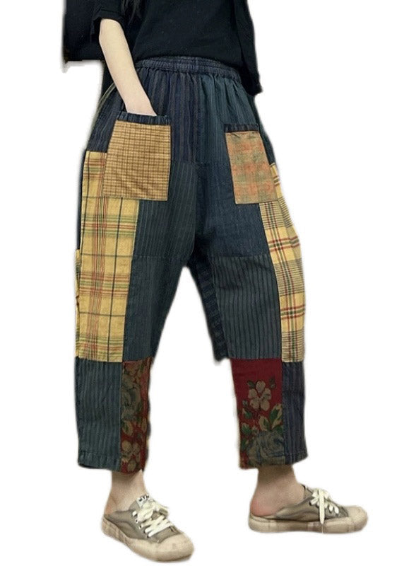 Print Patchwork Plaid Old Beam Pants Summer