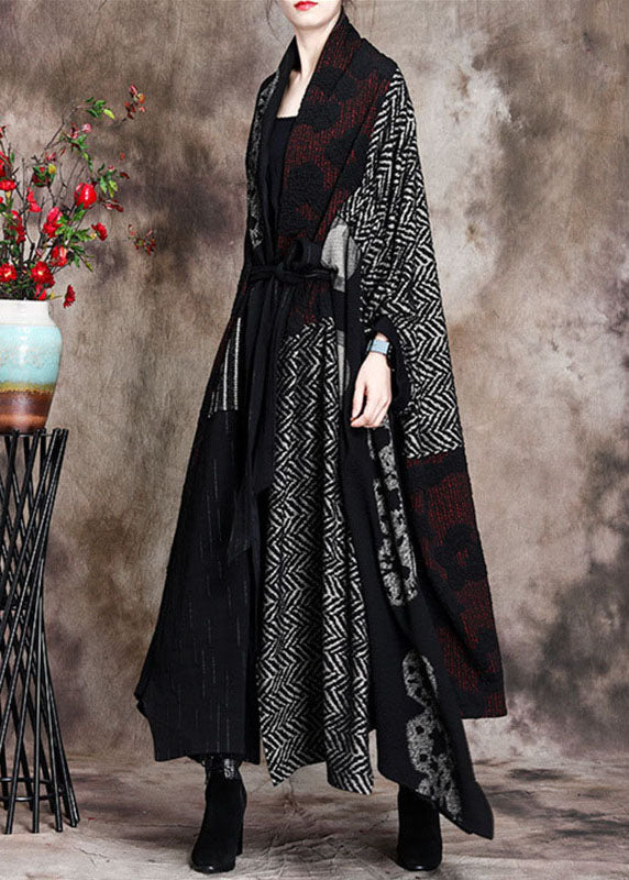 Fitted Retro Print Patchwork Asymmetrical Design Fall Cardigan