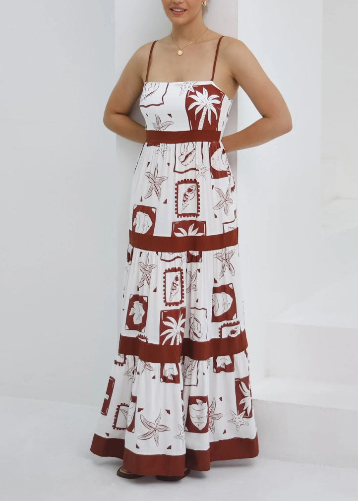 Navy Print Cotton Spaghetti Strap Dresses Summer