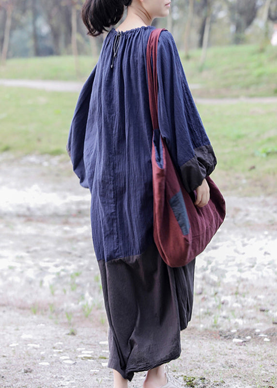 Gradient Color Colorblock O-neck Patchwork Long Dresses Spring