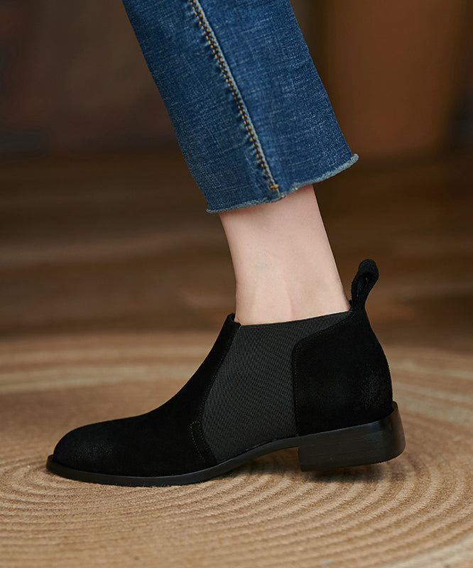Brown Suede Splicing Boots Pointed Toe