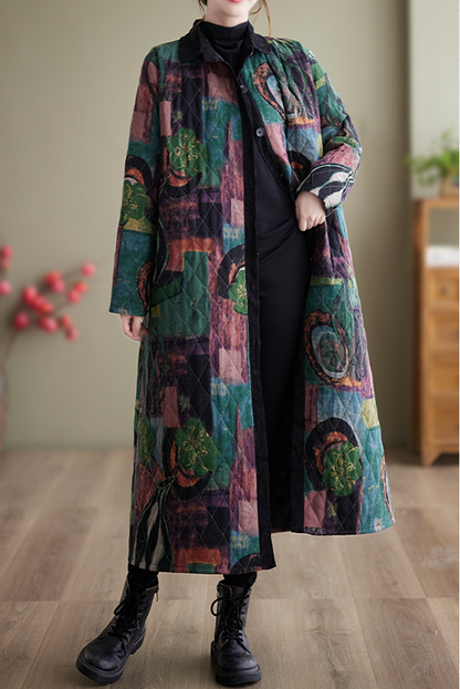 Winter Print Long Coat Warm Cotton Clothes