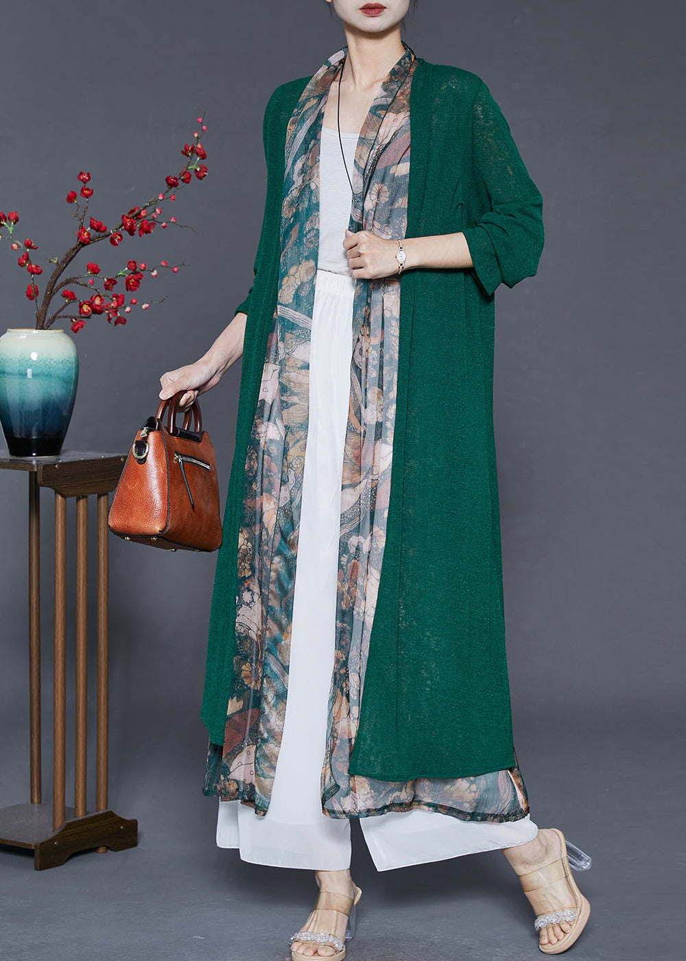 Green Oversized Patchwork Silk Cardigan Summer