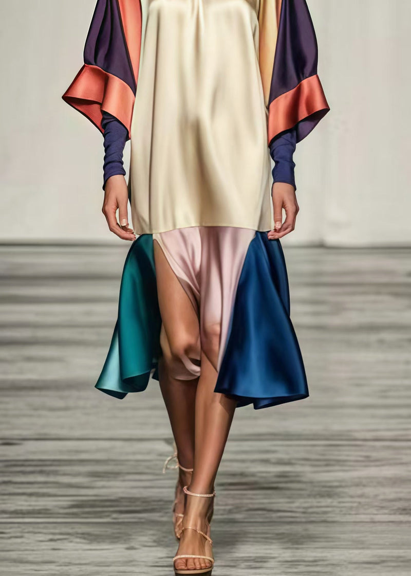 Colorblock Oversized Patchwork Side Open Silk Dress Summer
