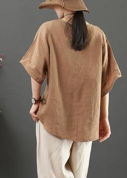 Diy Chocolate Cotton Linen Tunic Pattern Fabrics O Neck Summer Blouses