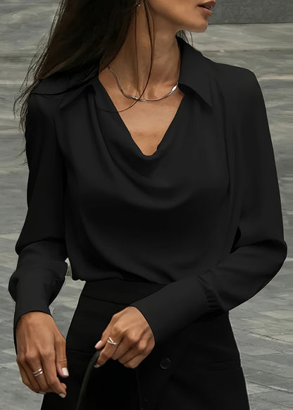 Simple Style White Dangling Collar Silk Shirts Top Long Sleeve