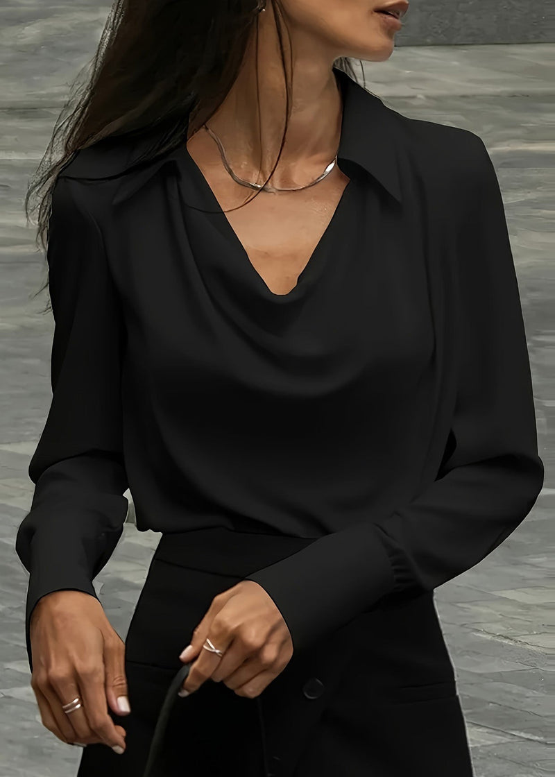 Simple Style White Dangling Collar Silk Shirts Top Long Sleeve
