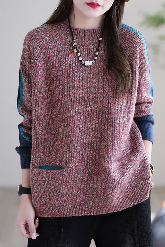 -short Sweater Round Neck Loose Long-sleeved Knitted Top