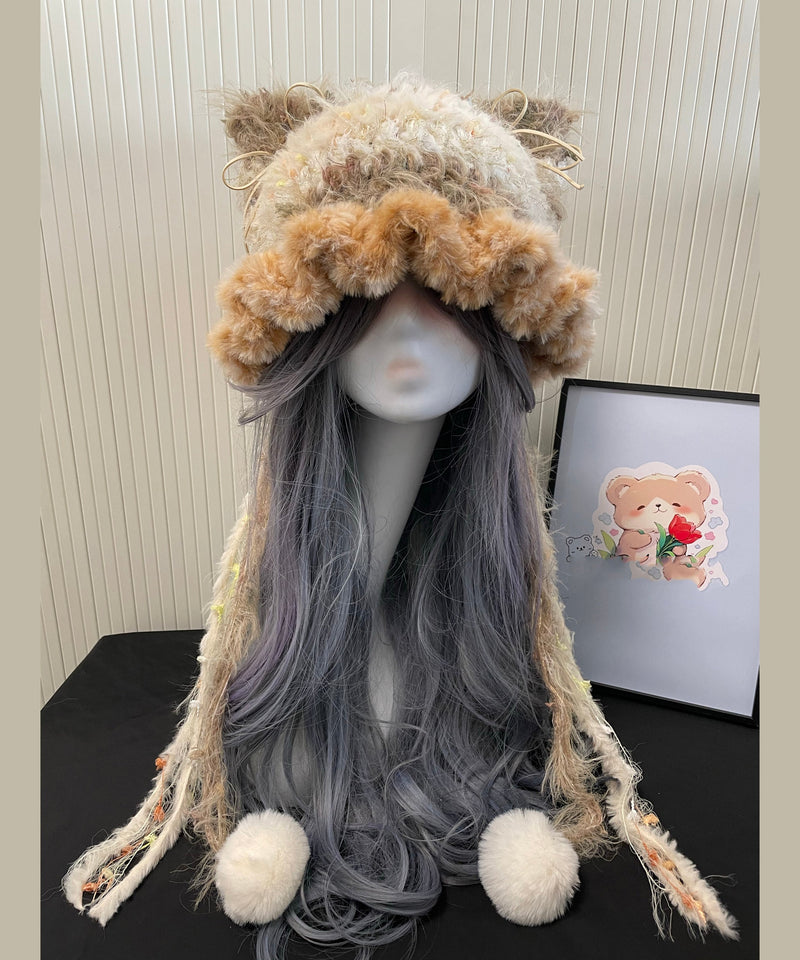 Black Knitted Cozy Thick Warm Fleece Versatile Hat