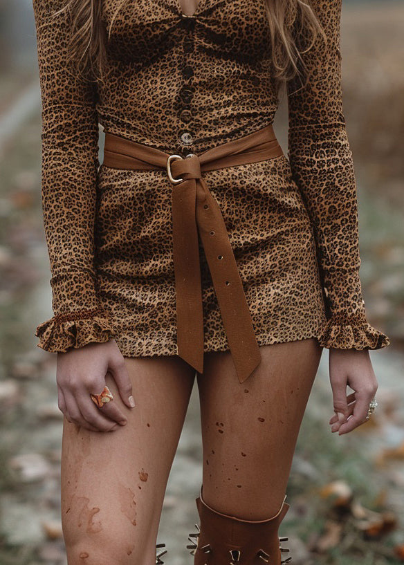 Leopard V Neck Ruffled Cotton Mini Dress Spring